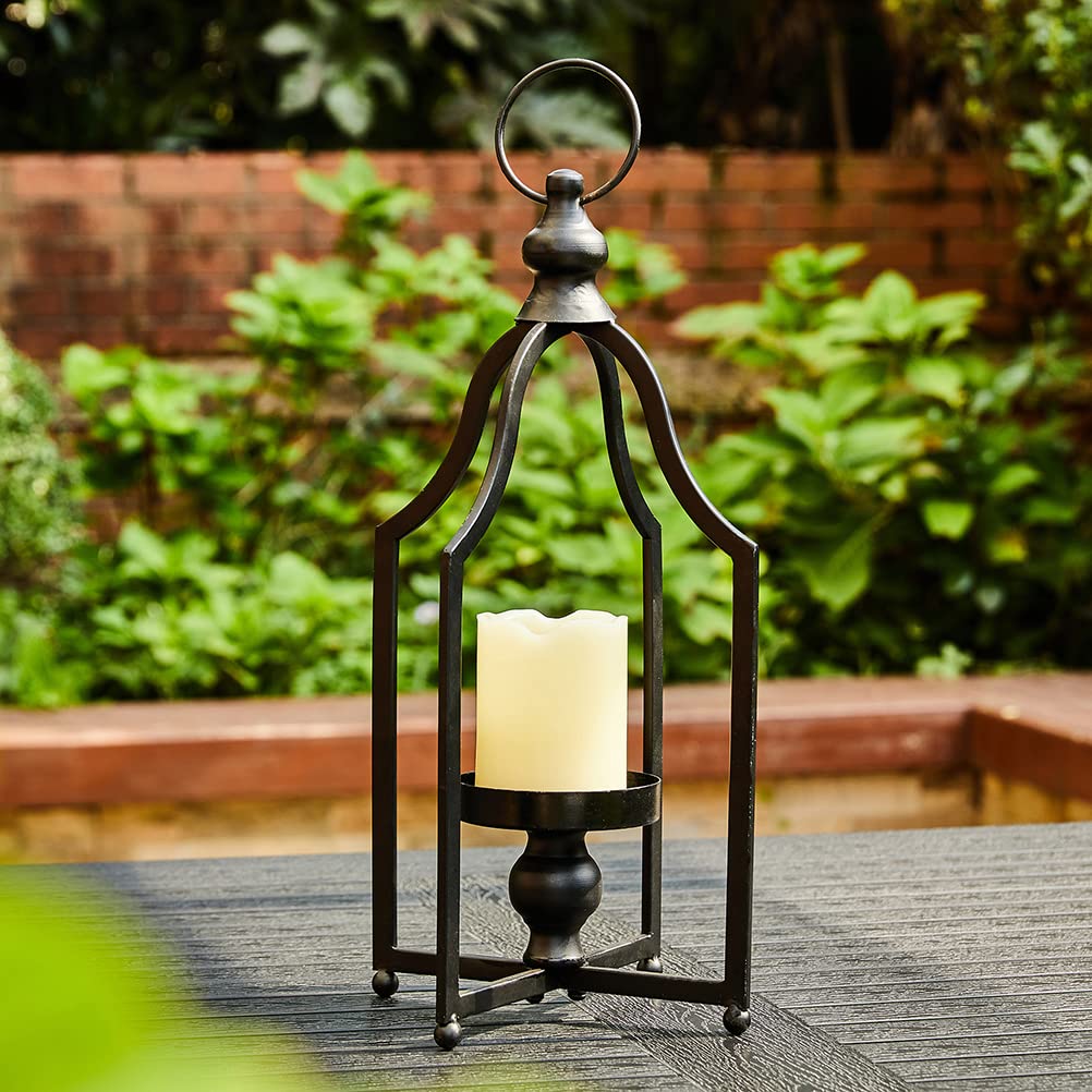 Glitzhome 16.5" H Modern Farmhouse Black Metal Lantern Decorative Hanging Candle Lanterns (Small) Glitzhome