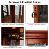 Anveffeg Corner Curio Cabinet with Lights, Adjustable Tempered Glass Shelves, Mirrored Back, Display Cabinet,Light Walnut (E26 Light Bulb not Included) (Walnut) Anveffeg