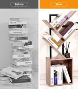 YSVCO 4 Tier Book Tree Bookshelf, Wooden Small Book Shelf with Storage Cabinet, Modern Freestanding Bookcase, Floor Standing Display Organizer for Small Spaces, Living Rooms, Home Offices, Gray BS34GB YSVCO