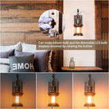 Rustic Wall Light, 2-in-1 Oil Rubbed Bronze Vintage Wall Light Fixtures Plug in Industrial Glass Shade Lantern Lighting Retro Lamp Metal Wall Sconce for Home Bedroom Dining Room Cafe(2 Pack) Yisuro