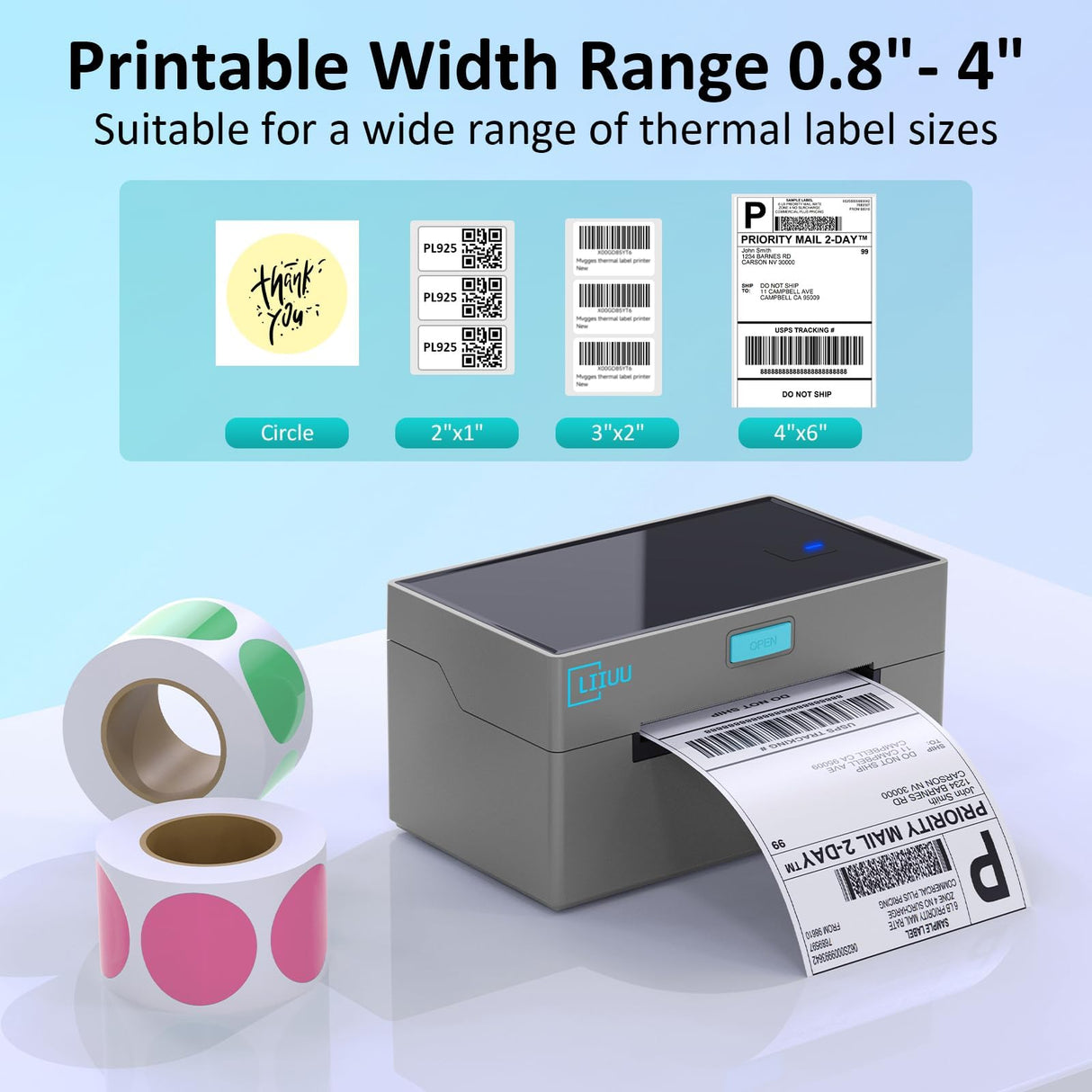 LIIUU Thermal Shipping Label Printer Bluetooth, 4x6 Label Printer for Shipping Packages, Support iOS, iPhone, iPad, Android, Mac, Windows, Widely Used for Amazon, UPS, USPS, Ebay, Etsy LIIUU