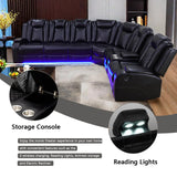 A Ainehome Power Recliner Set, Leather Sectional Sofa Set for Living Room, Home Theater, with LED Lights, Cup Holder, Hide-Away Storage, Wireless Charging(A-Black) A Ainehome