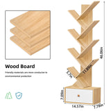 SHEEPAM 8-Tier Natural Wood Tree Bookshelf with Drawer for Home Office and Living Room Storage SHEEPAM