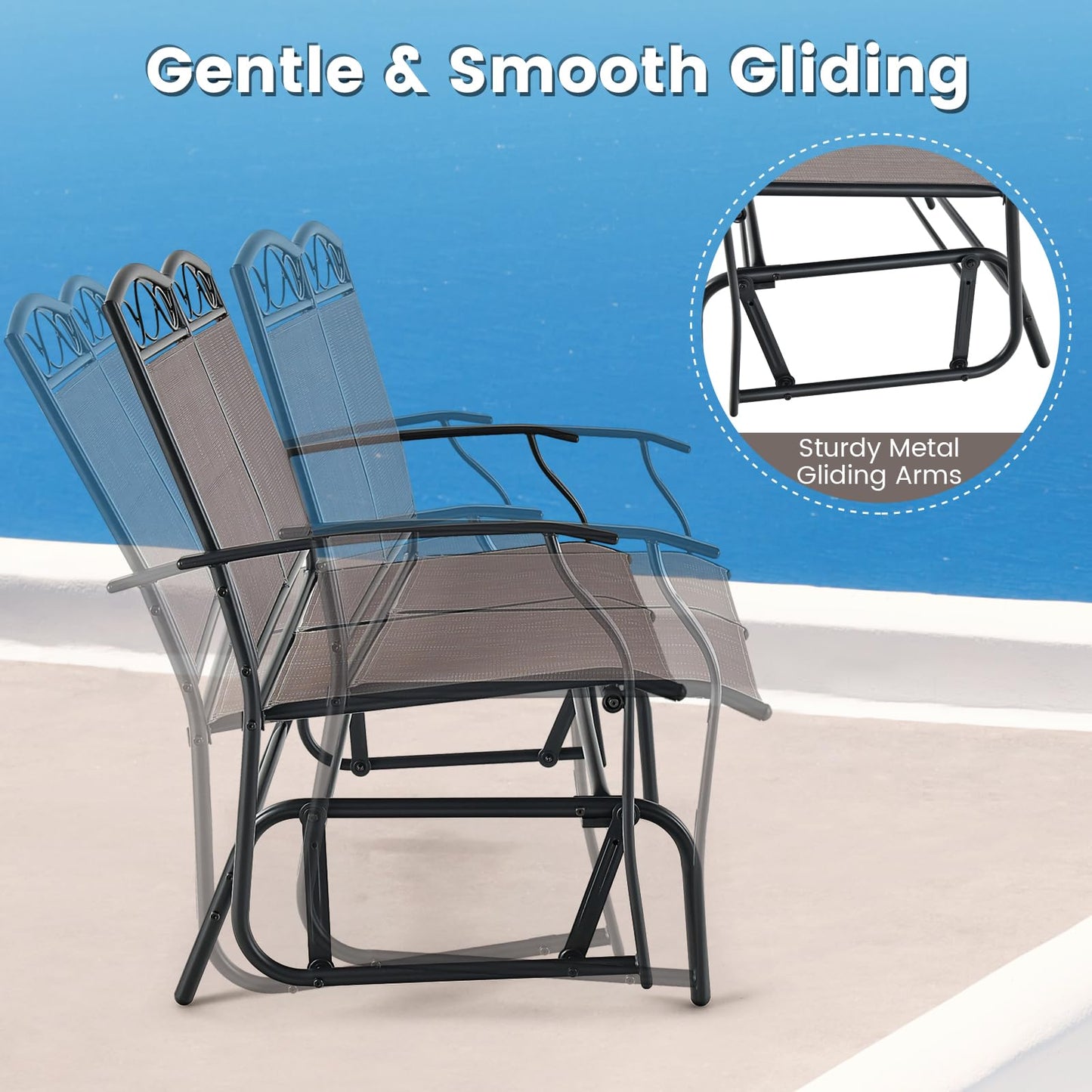 Tangkula 4 Pcs Patio Glider Set, Outdoor Gliding Loveseat w/Tempered Glass Coffee Table, Heavy-Duty Patio Furniture Set for Backyard, Porch, Poolside (4 PCS Patio Glider Set) - WoodArtSupply