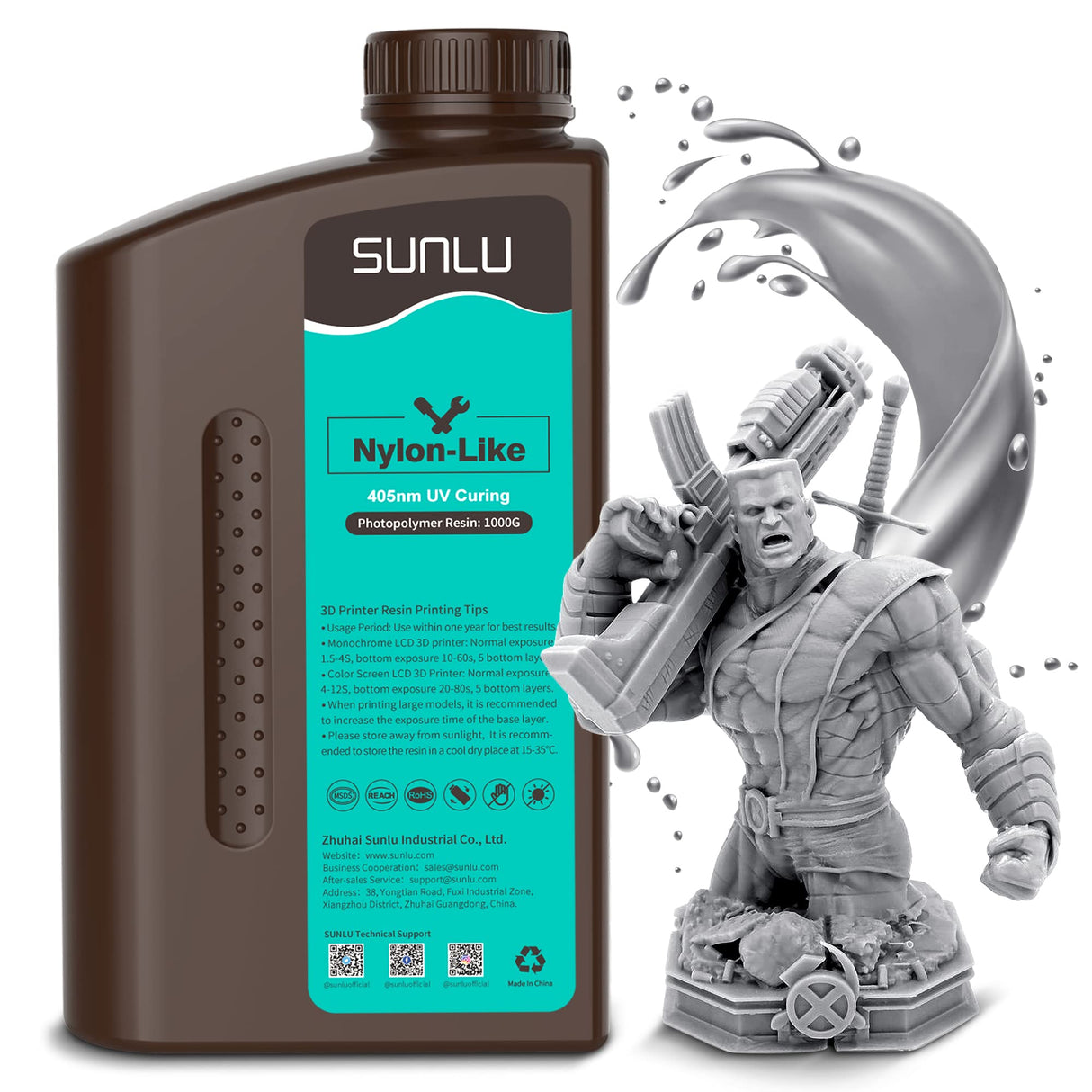 SUNLU 3D Printer Resin, Strong Durable Nylon Like 3D Resin for LCD DLP SLA Resin 3D Printers, 395-405nm UV Light Curing 3D Printing Liquid Photopolymer Resin, Good for Functional Parts, 1000g, Grey SUNLU
