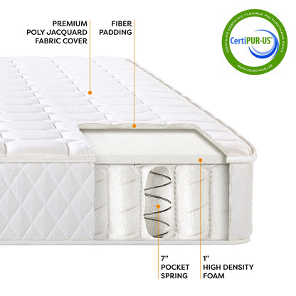 Best Price Mattress 8 Inch Tight-Top Pocket Spring-Mattress - Motion Isolation Individually Encased Pocket Springs, Comfort Foam-Top, CertiPUR-US Certified Foam, Queen, White