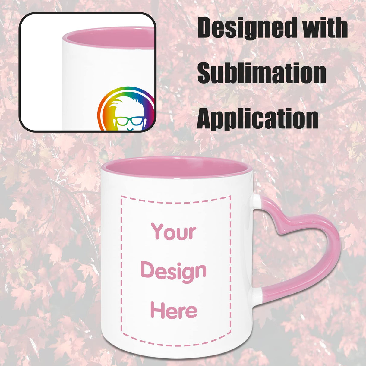MR.R 11oz Sublimation Blank Coffee Mugs,Cup Blank White Mug Cup with Pink Color Mug Inner and Heart Handle,Set of 2 MR.R