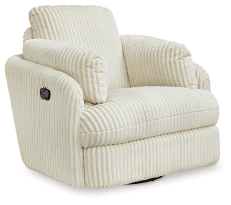 Signature Design by Ashley Tie-Breaker Cozy Contemporary Manual Press-Back Swivel Glider Rocker Recliner with 2 Bolster Pillows and Hidden Storage, White Signature Design by Ashley