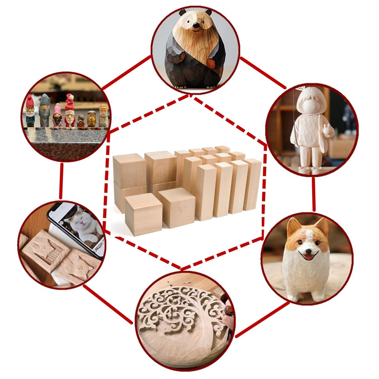 8PCS Basswood Carving Blocks, Unfinished Bass Wood Blocks for Carving Wood, Whittling Wood Carving Kit for Crafts goldhik