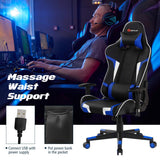 Goplus Gaming Chair, Massage Office Chair Computer Gaming Racing Chair, High Back PU Leather Adjustable Arms Headrest Ergonomic Reclining Game Chair, Rolling Swivel Executive Chair Goplus