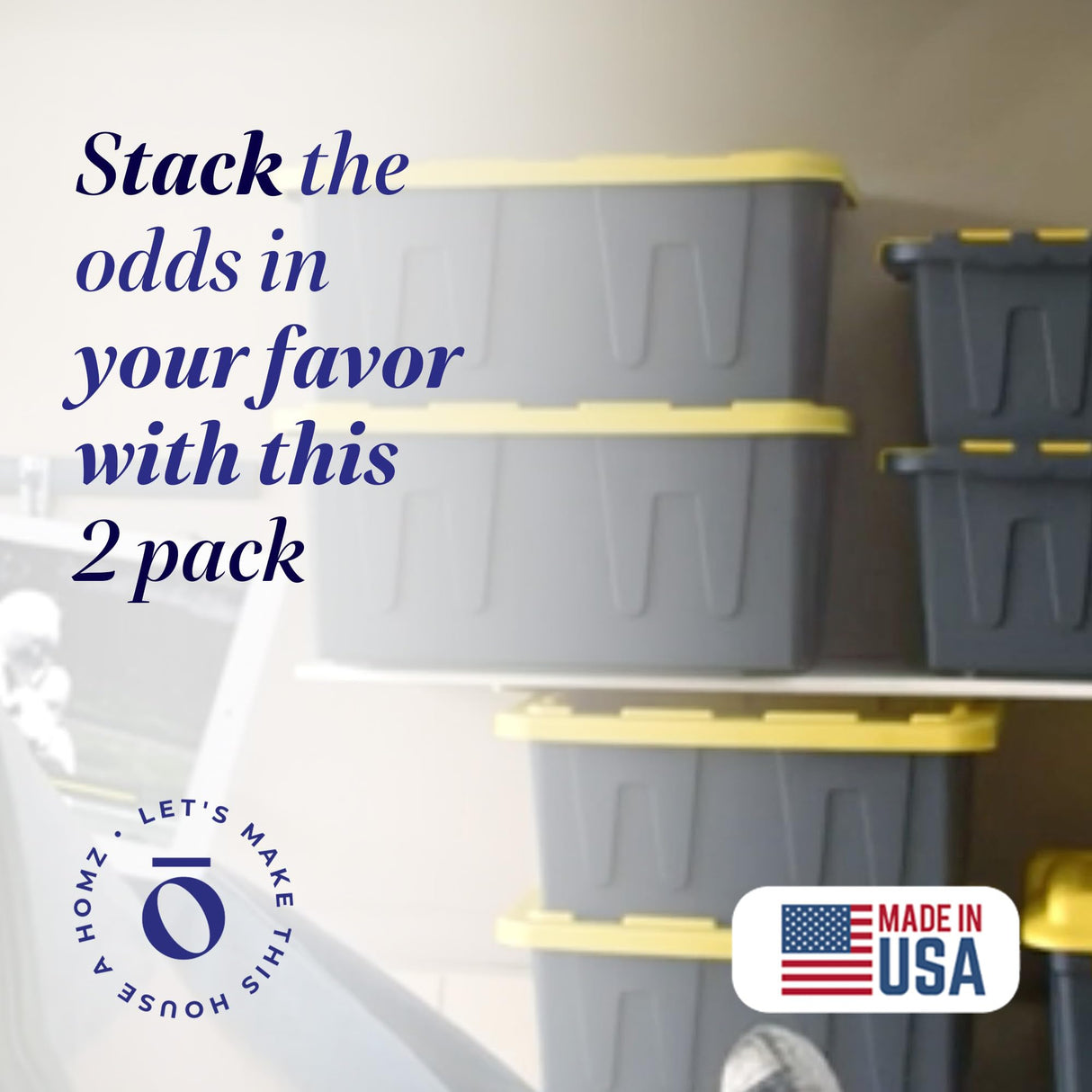 HOMZ 2-Pack Durabilt, Heavy Duty Plastic Storage Bins with Lids, 15 Gallon, Black/Yellow - Stackable Container Boxes for Home, Attic, and Garage Organization HOMZ