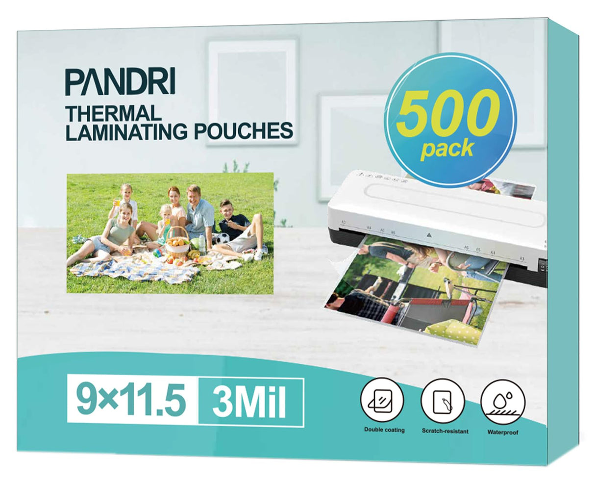 Laminating Sheets, PANDRI 500 Pack Thermal Laminator Pouches Holds 8.5 x 11 Inch, 3 Mil Clear Laminator Paper 9 x 11.5 Inch, Letter Size PANDRI