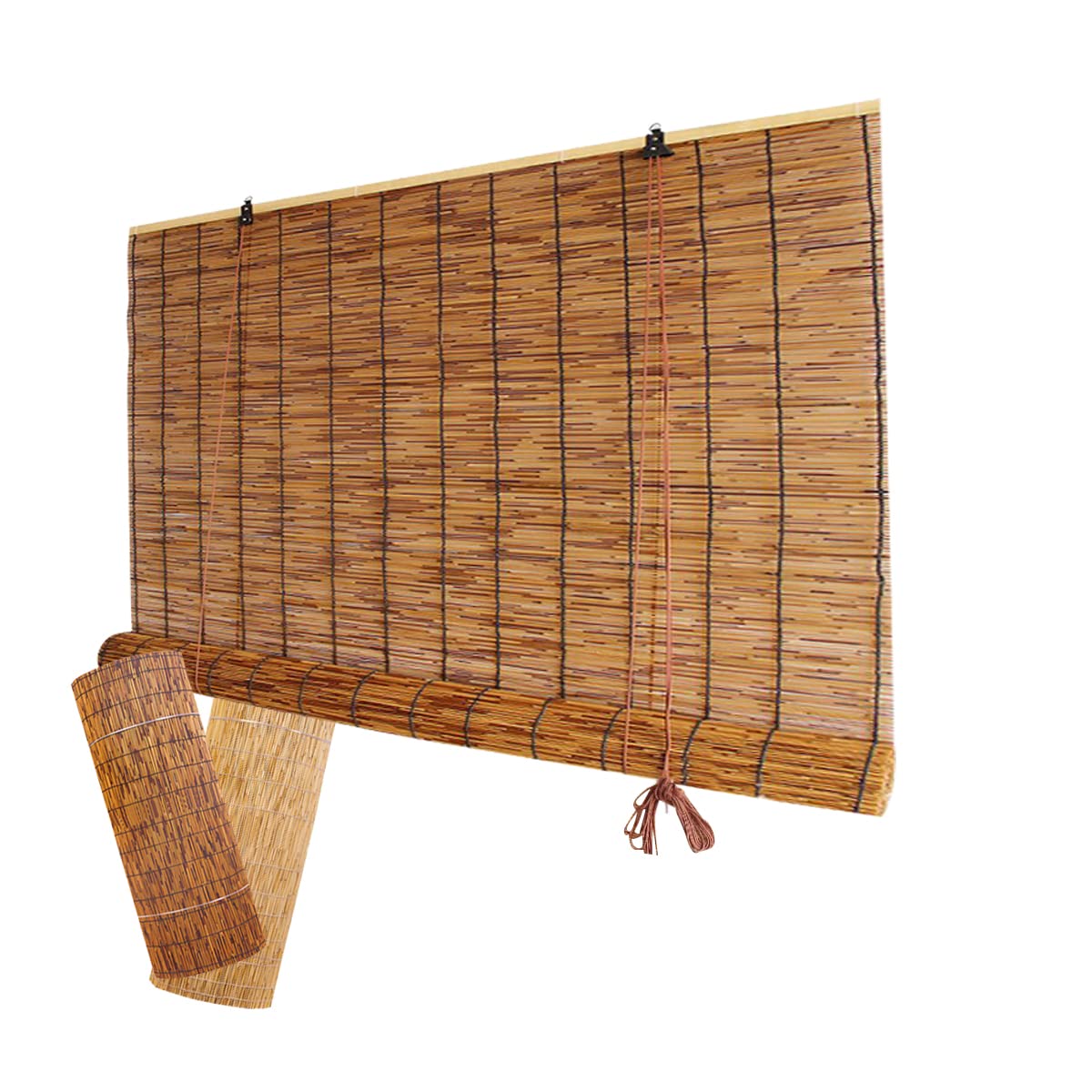 Outdoor Bamboo Roller Shades for Patio Roll Up Shade Waterproof Reed Roller Blinds Shade with Lift,Porch Privacy Translucent Roller Blinds,Waterproof Anti-UV Breathable Reed Curtains,Easy to Install Yhzeokm