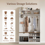 Vividwood Hall Tree with Bench, Simple Style 5 in 1 Hall Tree, Entryway Storage bench3-Layer Shoe Cabinet & 7 Coat Hooks, Separate Drawers, 42.9x15.94x70.86 in (Country White) Vividwood