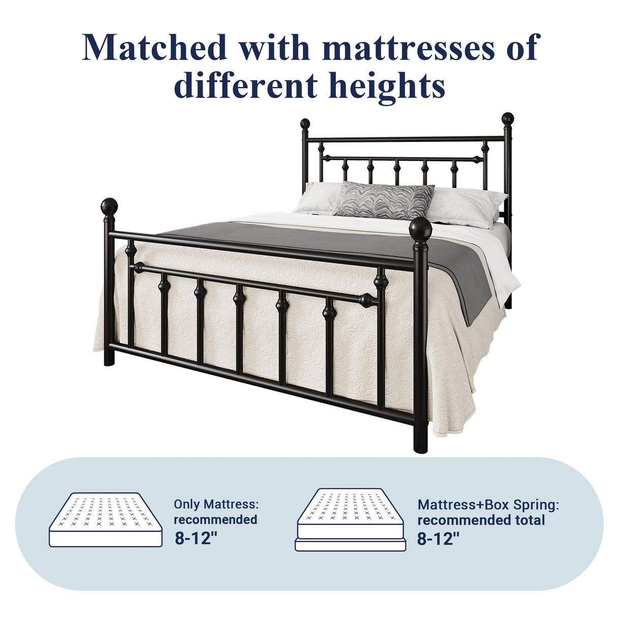 Allewie 14 Inch Queen Size Metal Platform Bed Frame with Victorian Vintage Headboard and Footboard/Under Bed Storage/No Box Spring Needed/Easy Assembly/Noise Free/Mattress Foundation/Black Allewie