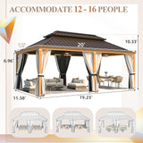 YOLENY 12' x 20' Hardtop Gazebo Faux Wood Grain Metal Gazebo with Aluminum Frame, Galvanized Steel Double Roof, Outdoor Patio Gazebo Pergolas with YOLENY