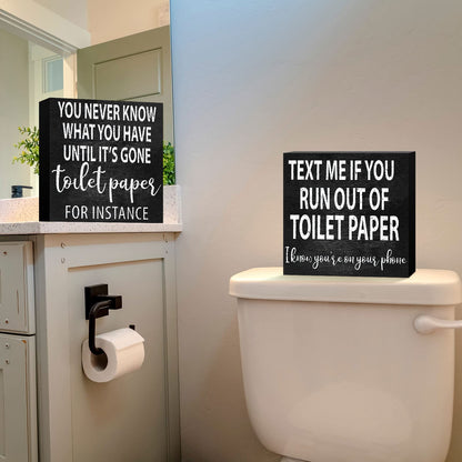 2 Pieces Funny Farmhouse Bathroom Signs Decor Classic Wooden Box Sign Rustic Toilet Paper Sign Guest Restroom Wooden Wall Art for Home Bathroom Toilet Decoration, 6 x 6 Inch (Vivid Style) - WoodArtSupply