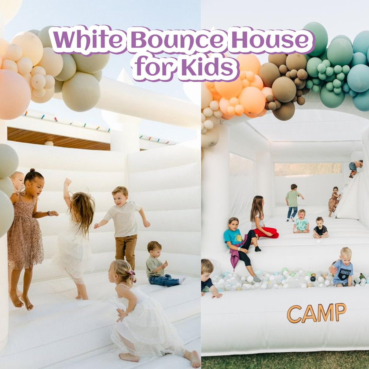 15FT White Bounce House with Slide Ball Pit for Adults Big Kids,100% PVC Commercial Bounce House with 1100W Blower,Large Inflatable Bounce House for Birthday Party Wedding 15ft x 15ft x 10ft awesmflate