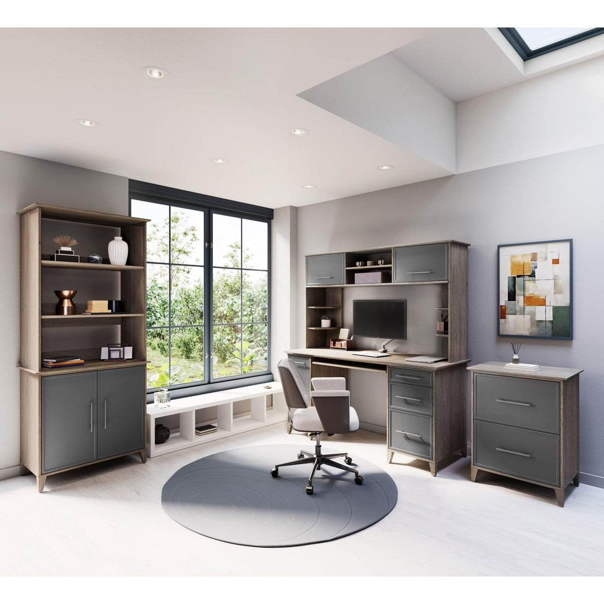 Realspace® Koru 60"W Hutch For Koru L-Shaped Or Straight Computer Desks, Two-Tone Slate/Gray Oak Realspace