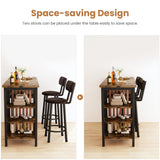 Recaceik Rustic Brown Counter Height Dining Set with Bar Table and 2 Upholstered Stools and Storage Shelves Recaceik