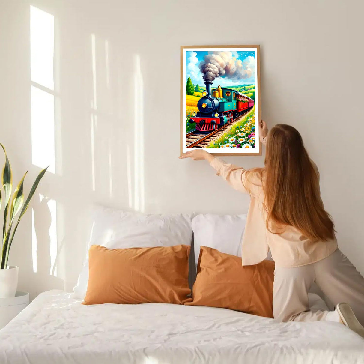 GDYEEH DIY Train 5D Diamond Art Kits, Round Full Drill Sparkling Wildflowers Diamond Painting Picture, Steam Train Painting by Numbers Art Kits for Adults Beginners Home Wall Decor 12x16 inch GDYEEH