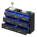 FREDEES 7 Drawers Dresser for Bedroom with LED Light, Large Chest of Drawers, Modern Black Dresser with Charging Station, Wood Bedroom Dressers for Closet/Living Room/Hallway FREDEES