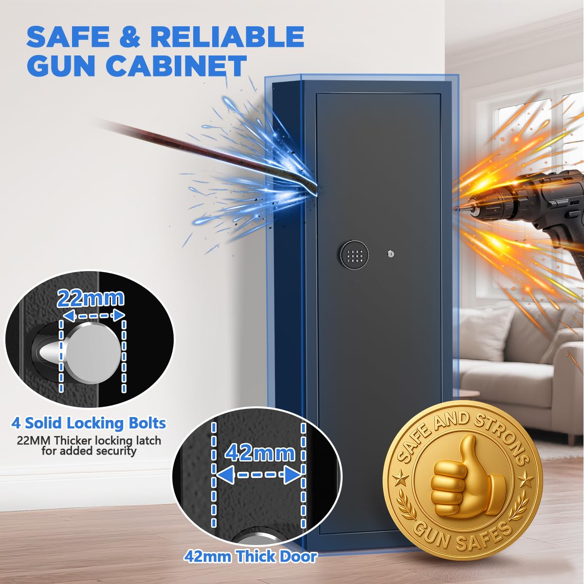 MSYCOST 8-10 Gun Rifle Safe for Home Security, Gun Safe for Rifles and Pistols - Quick Access Digital Keypad | Easy Assembly Gun Safe with Adjustable Shelves (Fits Shotguns & Ammo) MSYCOST