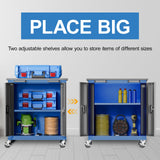 LARBANKE Tool Chest with Wheels and 4 Pad Feet,Tool Chest with 2 Doors and Adjustable Shelves,Lockable Steel Chest for Garage,Home and Office,can be Combined to Large Cabinet Set LARBANKE