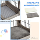 Dog Crate Furniture with Double Drawers, Wooden End Table Dog Kennel, Furniture Style Wood House Crate for Small/Medium/Large Dogs, Decorative Dog Crate with Storage for Large Breed, 32 Inch,Gray IDEALHOUSE