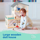 OOOK Wooden Dollhouse for Kids, Doll House with Simulated Luxury Furniture Set, Dollhouse Playset Gifts for Girls Toddlers (Including 4 Family Dolls OOOK