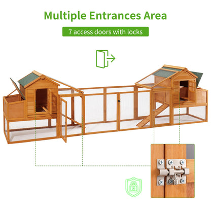 Breltam 157" Large Chicken Coop Hen House Wooden Chicken House Poultry Cage with Run, Nesting Box, Removable Tray for Outdoor - WoodArtSupply