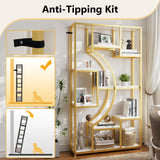 Modern Book Shelf, White and Gold Bookshelf, 70.8 Inch Tall Etagere Bookcase, Set of 2 Geometric Display Shelves for Living Room, Bookcases/Bookshelf with Metal Frame for Home Office HolliWill