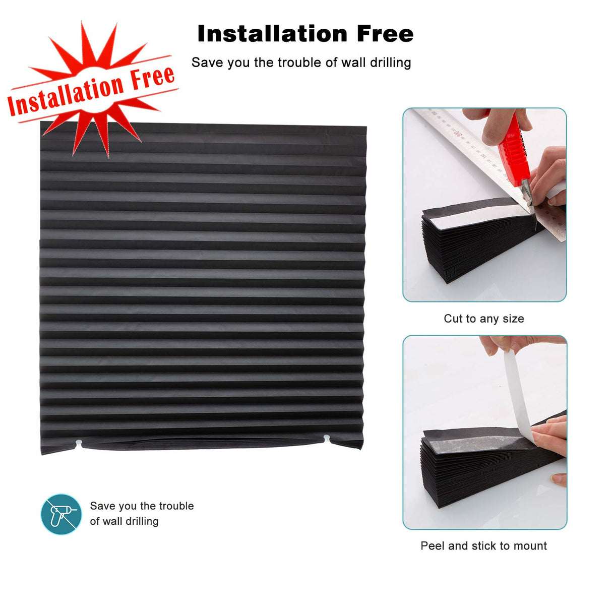 Changshade 6-Pack Blackout Pleated Paper Shades for Windows, Temporary and Portable Room Darkening Shades with 12 Clips for Travel, No Tools and Easy to Install, Cut to Any Size, Black PLT36BK72A Changshade
