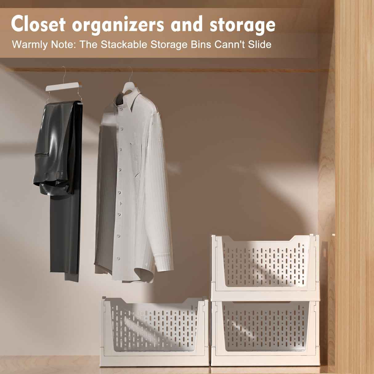 Stackable Plastic Storage Basket, 3 Pack Foldable Closet Organizers and Storage Bins with Wheels, Collapsible Drawer Shelf Storage Box Container for Office Bedroom Closet Wardrobe Kitchen Bathroom BUZIFU