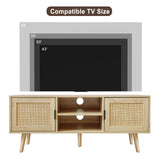 Anmytek Farmhouse Rattan TV Stand Modern Wood Media Entertainment Center Console Table for TVs up to 55 Inches with 2 Doors and 2 Open Shelves, Natural Oak, H0015 Anmytek