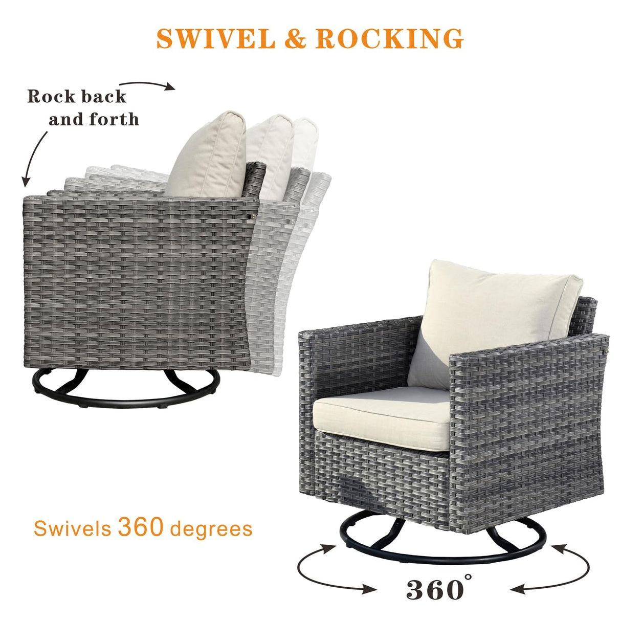 HOOOWOOO 11 Piece Patio Sectional Furniture Set with Fire Pit Table,Modern Wicker Outdoor Conversation Sofa Sets,Weather Resistant Modular L Shaped Outside Couch Swivel Chair Set(Beige) HOOOWOOO