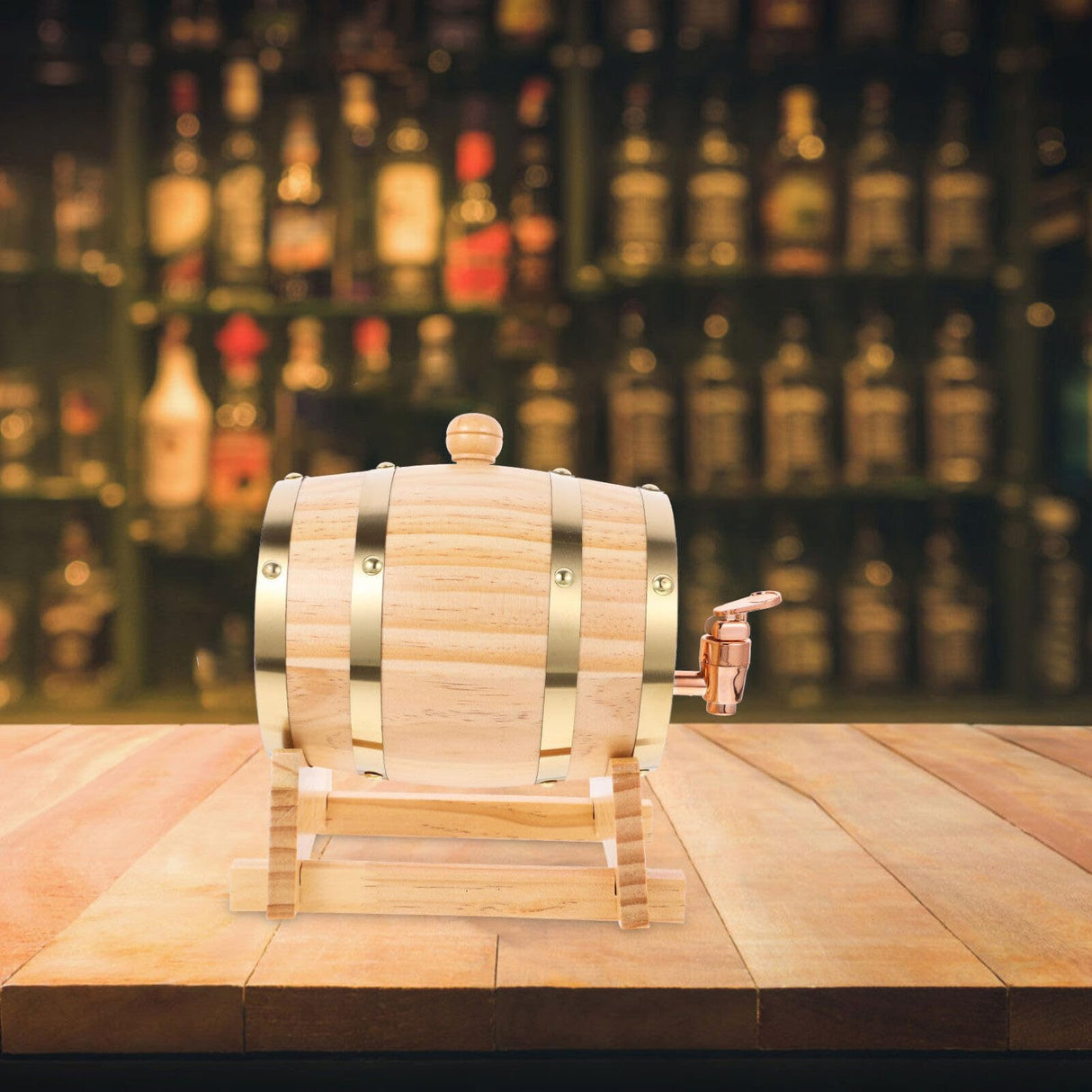 DEARMAMY 1 Set Oak Aging Barrel with Wood Stand, Mini Whiskey Barrel Wine Bucket with Spigot for Home Beer Liquors Distiller Brewer 0.8 L DEARMAMY