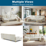 VINGLI 110" Large U-Shape Sectional Sofa Couch with 51" D Double Chaise for Living Room, Modern Sectional Couch Set with Soft 5.9" Thickness Seating Padding, Chenille Fabric,Metal Gold Legs(Beige) VINGLI