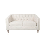 Christopher Knight Home Contemporary Tufted and Diamond Stitching Fabric Loveseat,Tub-Design 2-Seater Sofa, Removable Cushions, Birch Wood Legs, Square Arms, Beige and Espresso Christopher Knight Home