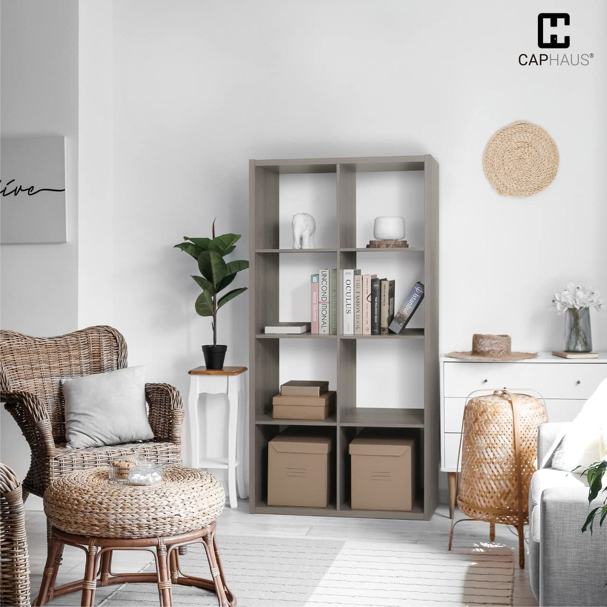 CAPHAUS Sturdy Room 13-Inch Cube Storage Organizer Shelf, with Extra Thick Exterior Edge, Open Storage Shelf Divider, Bookcase, 8-Cube, White CAPHAUS