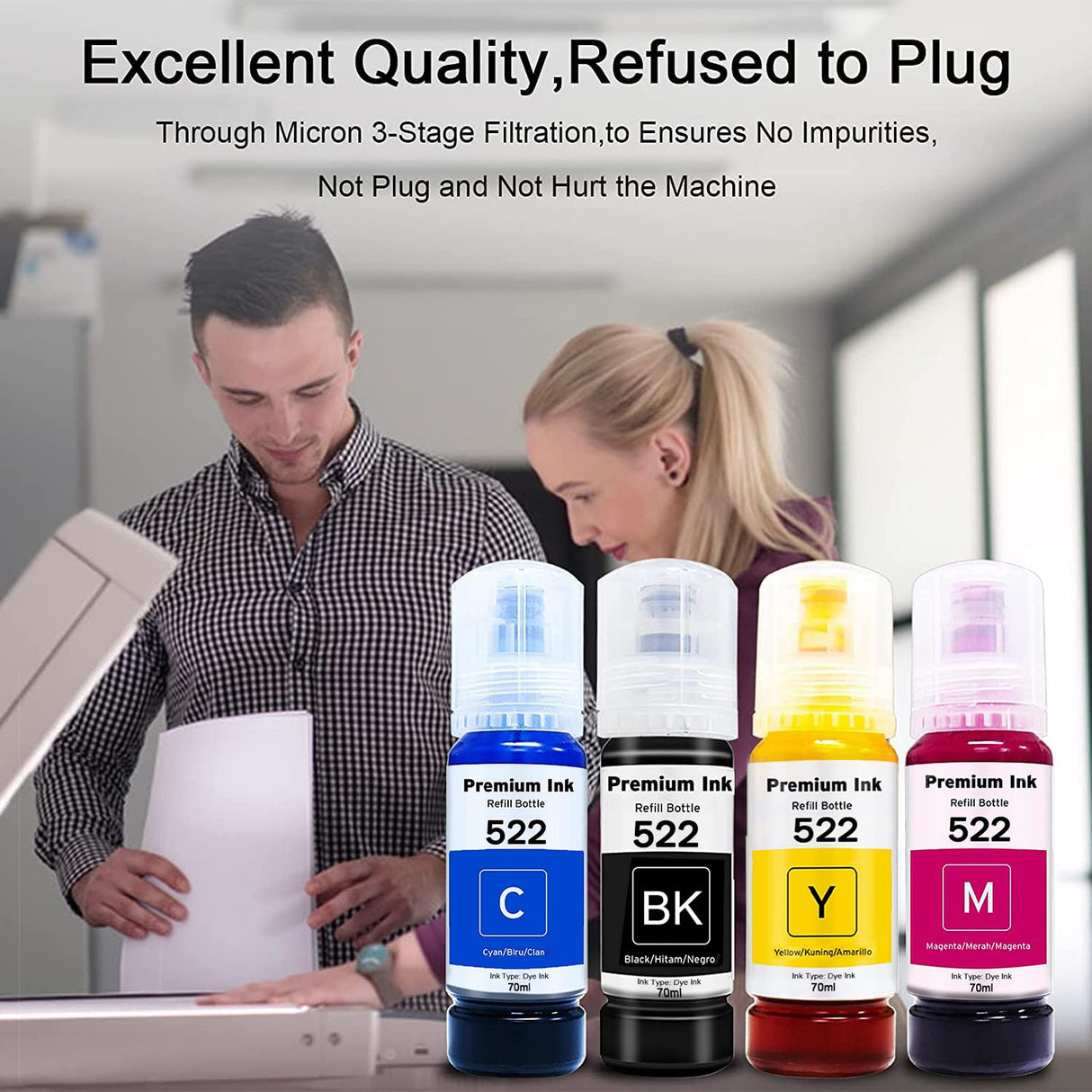 Printers Jack Compatiable Epson T522 Refill Ink Bottle Kit for Epson Supertank ET-2800 ET-4700 ET-4800 ET-2710 ET-2720, ET-2803 Printer, 4 Packs Printers Jack