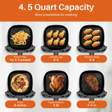 Air Fryer Oven 4.5QT, Space Saving, 1 Touch Digital Display, Compact, Non-stick And Dishwasher Safe Basket, Black & Stainless Steel,Update Kitchen Elite