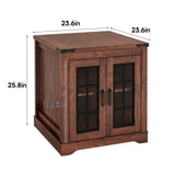 Fameill Farmhouse End Table with LED Lights,Sofa Side Table with Glass Barn Door,Wood Square Nightstand Bedside Table for Living Room,Bedroom,24" Large with Adjustable Storage Shelf,Brown Fameill