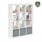 Furinno Cubicle Book Shelf, 12-Cube Bookshelf, Triple Thick Frame Cube Storage Organizer Bookcase, 15.3 x 57.4 x 43.3, for Living Room, Bedroom, Home Office, White Furinno