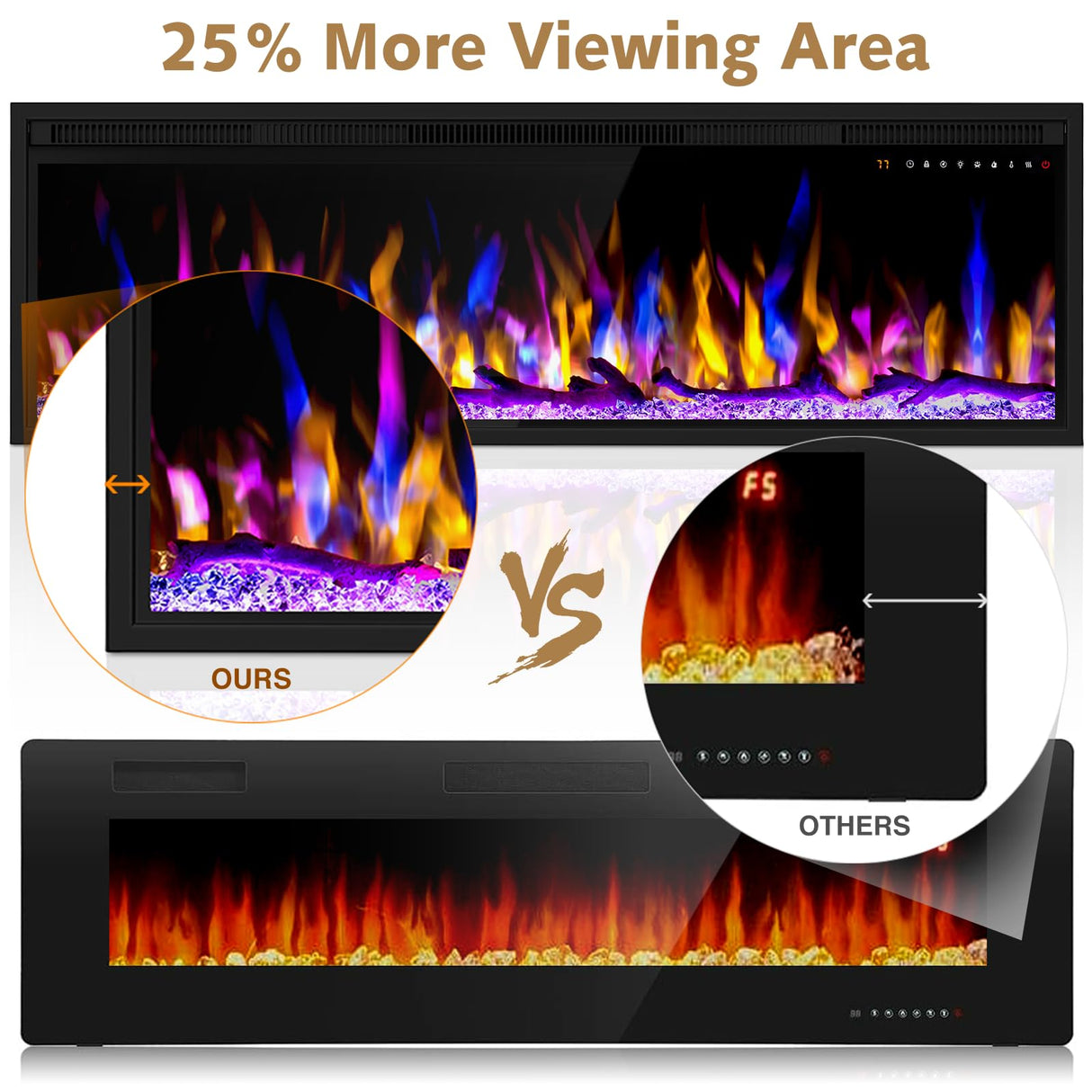 Smart 60" WiFi-Enabled Electric Fireplace Heater, Recessed in-Wall and Wall-Mounted Linear Fireplace,Compatible with Alexa,13 Adjustable Flame Color and 5 Brightness,1500/750 Watt Heater,Black Alpaca