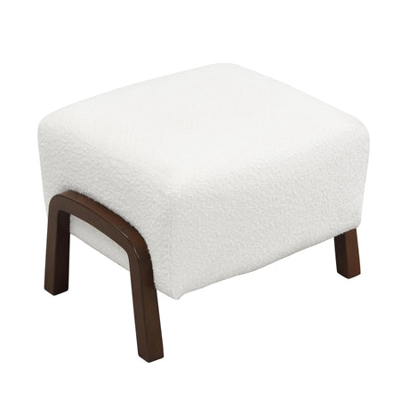 Christopher Knight Home Gypso Set of 2 Boucle Fabric Upholstered Ottoman, Wooden Small Ottoman Coffee Table, Modern Living Room Foot Stool, Extra Seat Sofa Footrest, White+Dark Brown Christopher Knight Home