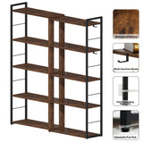 RKVPCNE 5 Tier L Shaped Bookshelf Wood Bookcase with 2 Hooks Modern Corner Bookshelf Library Industrial Shelving Book Case Adjustable Book Shelves for Bedroom Living Room Home Office Rustic Brown RKVPCNE