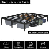 Upcanso 16 Inch Queen Bed Frame No Box Spring Required, Metal Platform Queen Size Bed Frames with 14 Inch Storage, 3,500 lbs Heavy Duty Steel Slats Support, Easy Assembly Mattress Foundation Upcanso