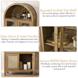 71" Tall Arched Display Cabinet, 5-Tier Bookshelf Modern Farmhouse Arched Bookcase with Glass Doors and Shelves, Wooden Pantry Storage Cabinet for Living Room, Office and Kitchen, Caramel Oak WINWY