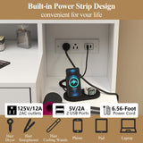 Loomie Vanity Desk with Lighted Mirror & Power Outlet, Makeup Table with 5 Drawers, Two Cubby & Shelf, Vanity Dresser with 11 Lights in 3 Lighting Colors for Bathroom, Bedroom,Makeup Room,White Loomie